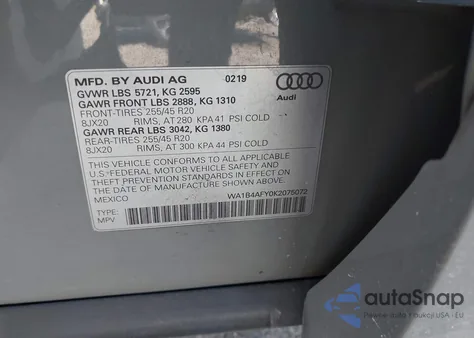 2019 Audi Sq5 3.0T Premium from USA, damaged, VIN WA1B4AFY0K2075072